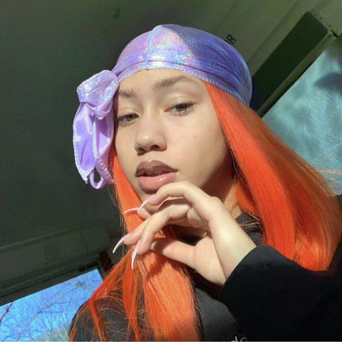 Drippy Rags Holographic Durag worn by woman