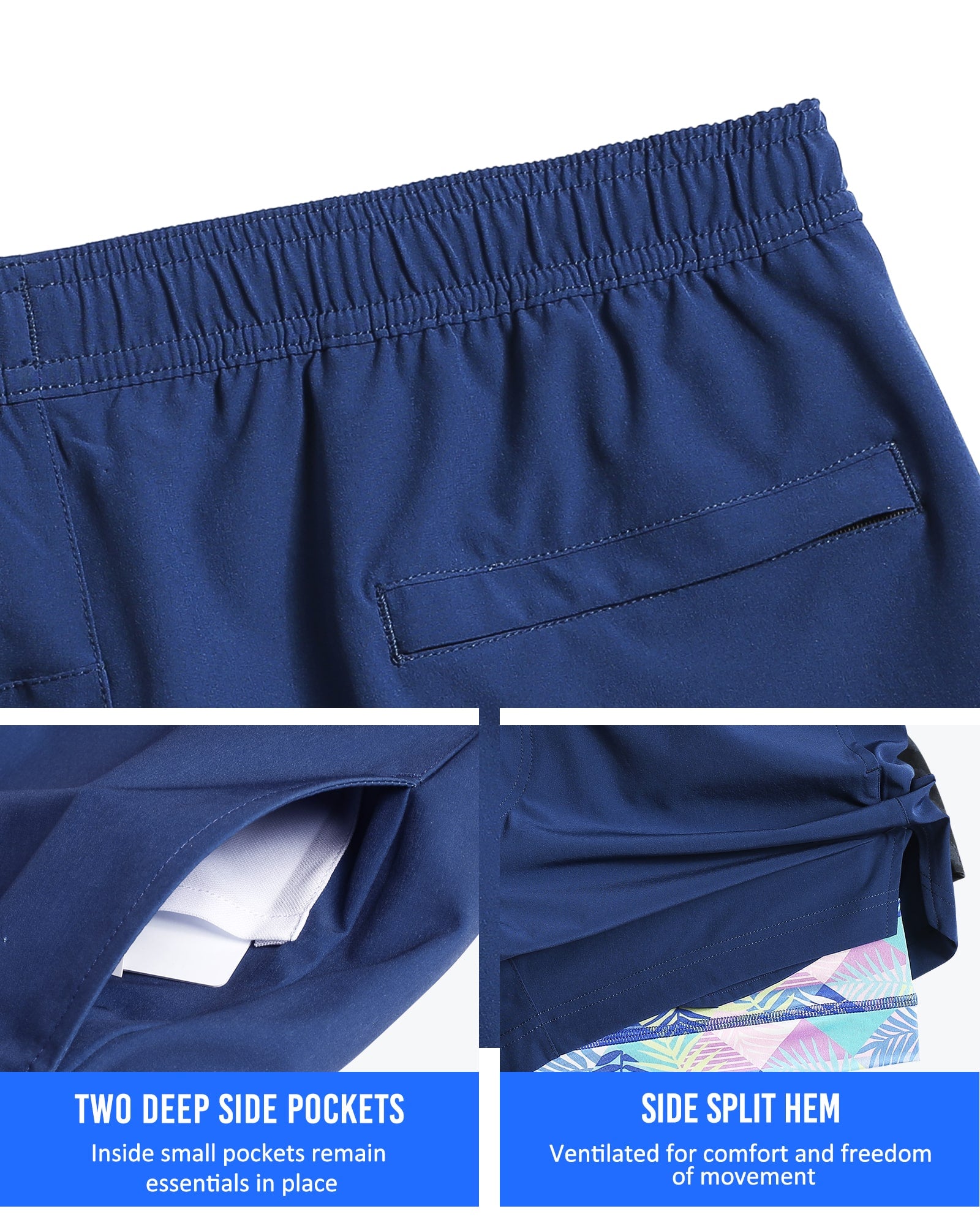 2 in 1 Stretch Short Lined Dark Blue Gym Shorts