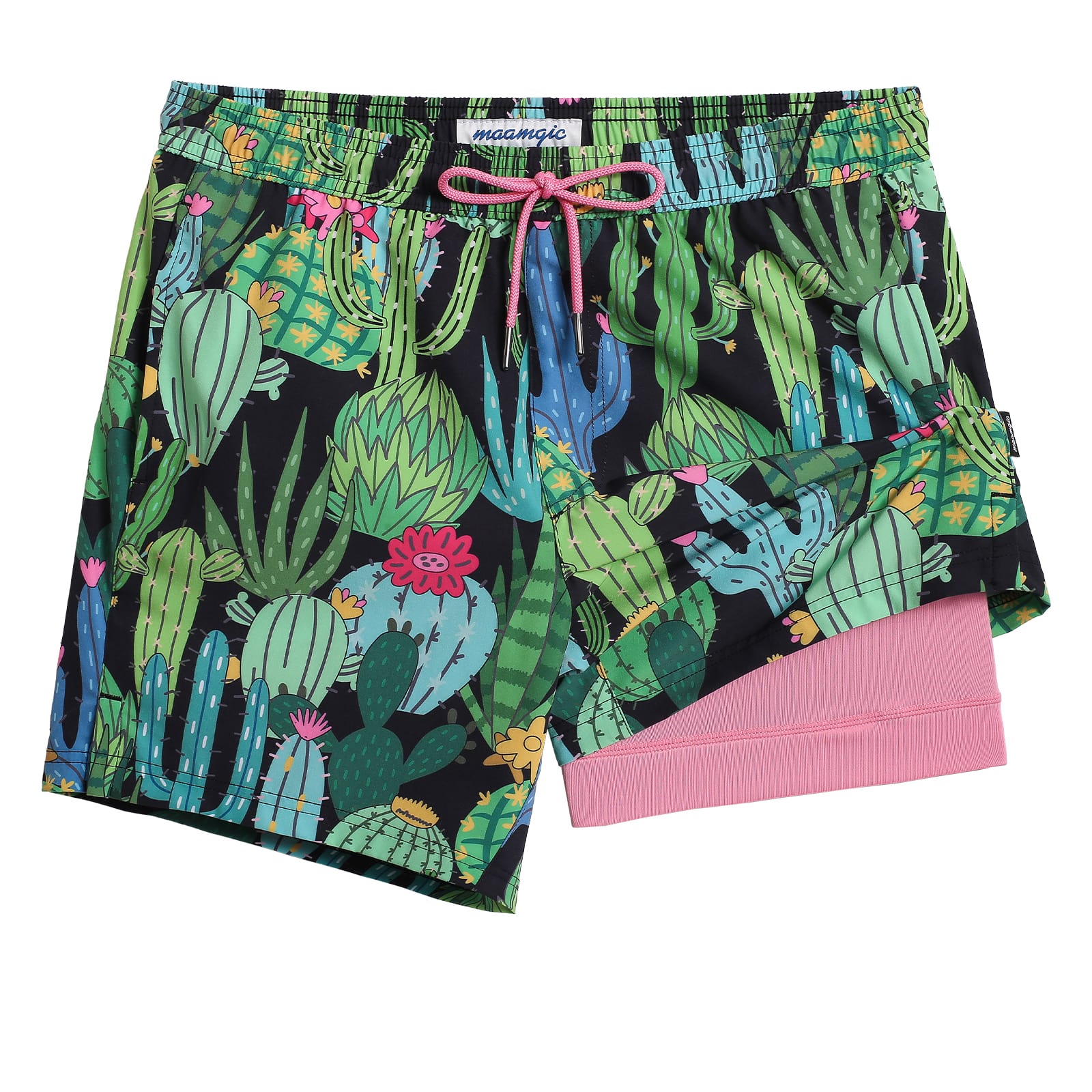 5.5 Inseam 2 in 1 Stretch Short Liner Green Cactus Swim Shorts