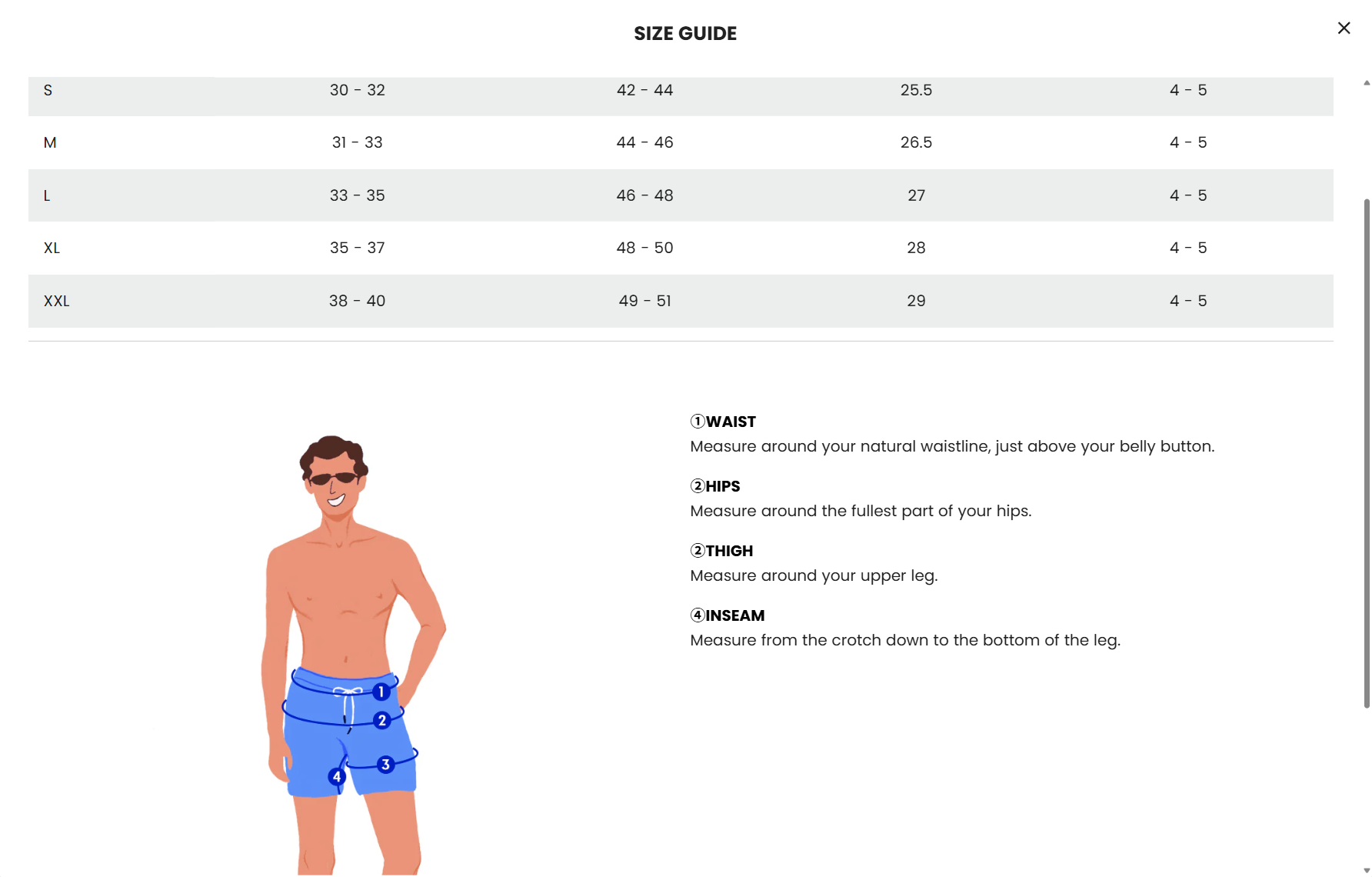 Detailed Size Chart