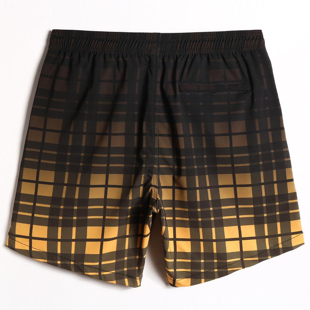 7 Inch Inseam Stretch Plaid Yellow Swim Trunks