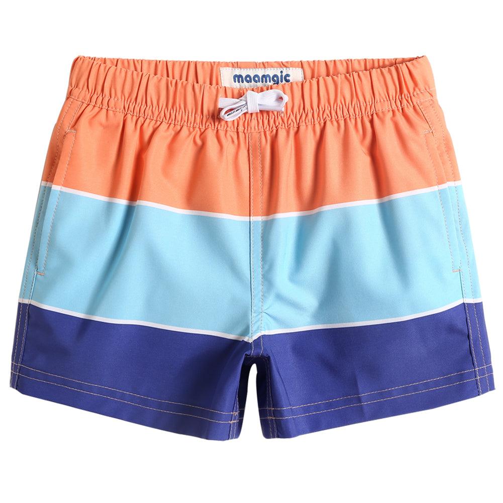 Boys Three Color Stitching Stretch Swim Trunks