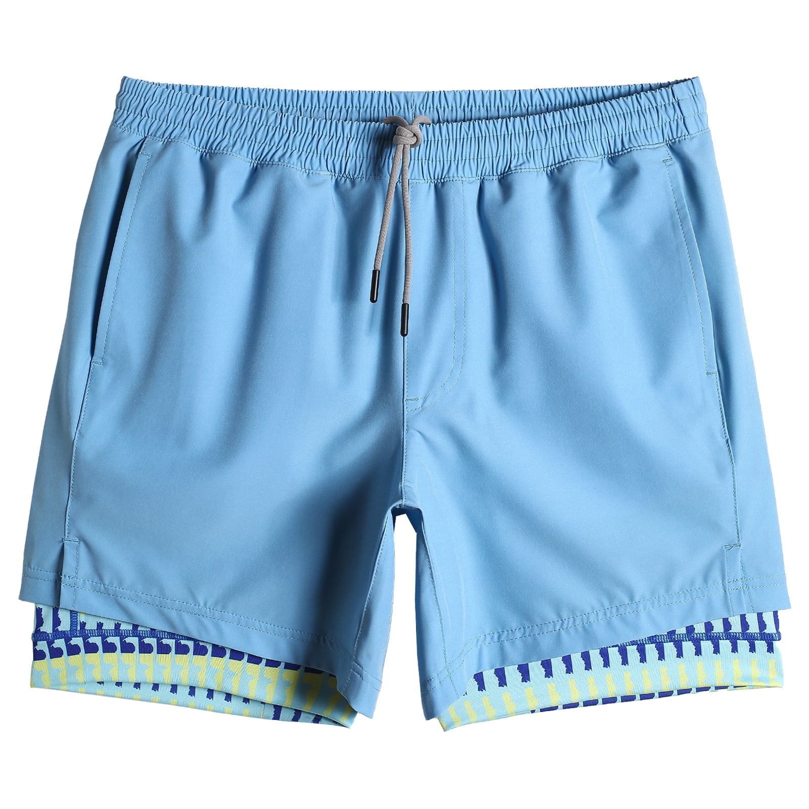 2 in 1 Stretch Long Lined Light Blue Gym Shorts