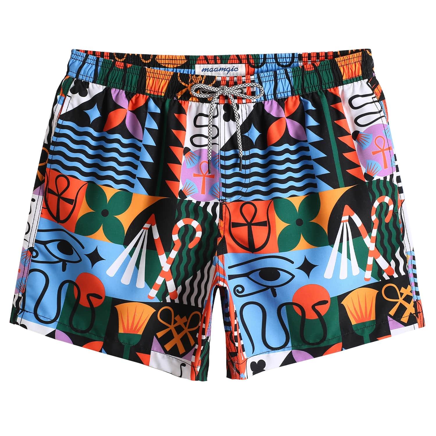 5.5 Inch Inseam Egyptian Pattern Swim Trunks