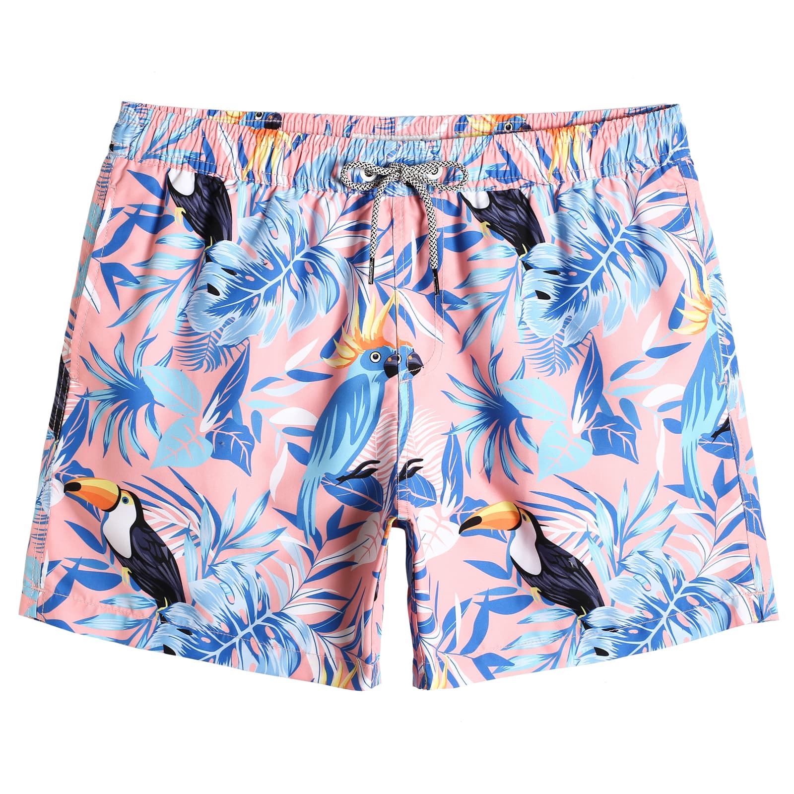 5.5 Inch Inseam Pink Tropical Fantasy Swim Trunks