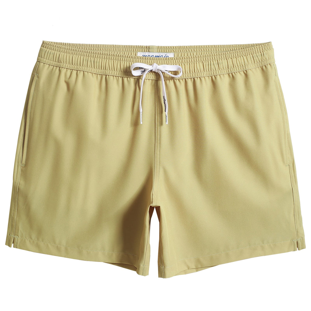 5.5 Inch Inseam Stretch Solid Green Swim Trunks