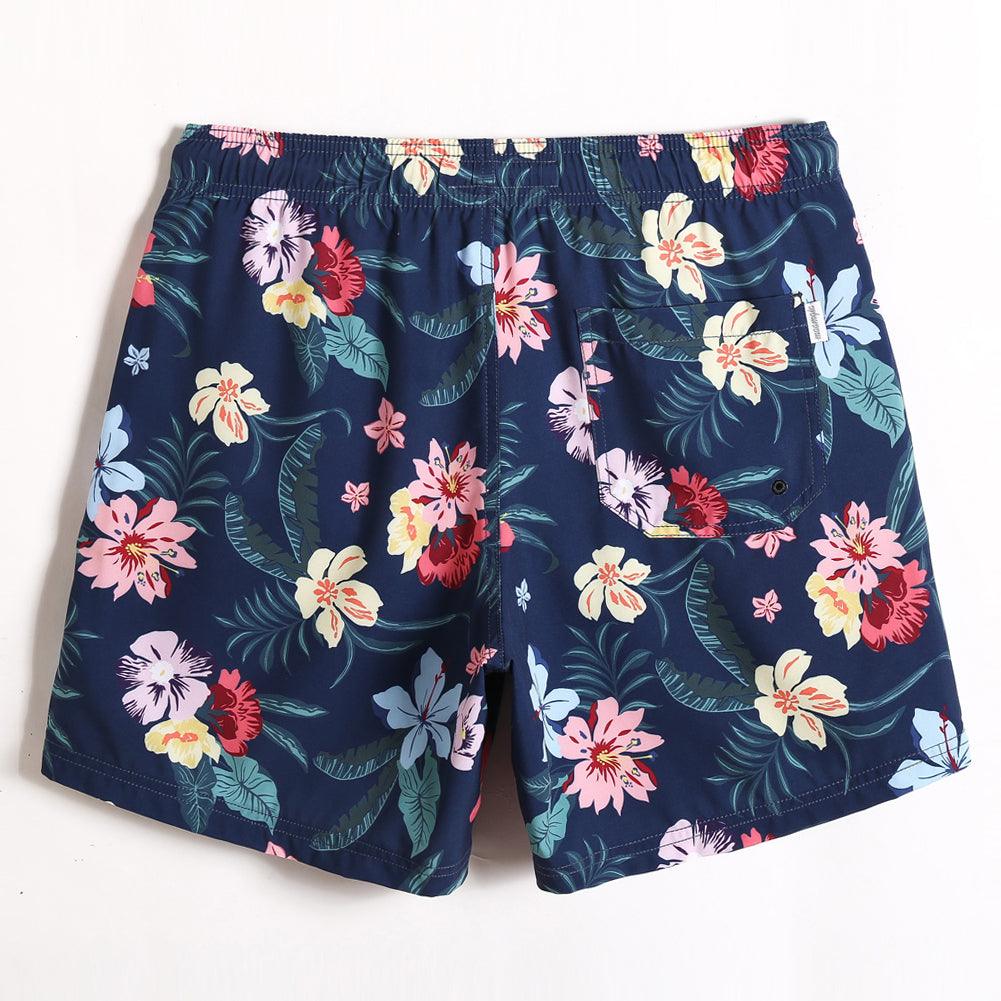 7 Inch Inseam Stretch Flower Print Swim Trunks