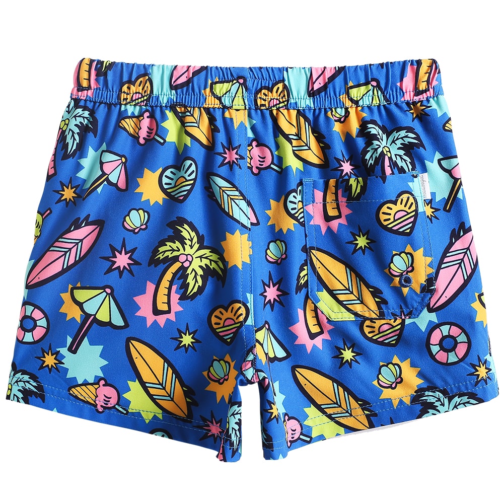 Boys Blue Surfboard Stretch Swim Trunks