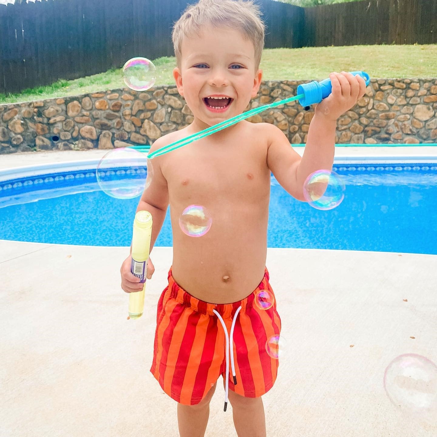 Boys Cute Orange Stripe Swim Trunk