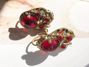Vintage Art Deco Czech glass red earrings