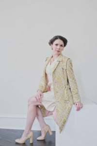 Vintage gold brocade dress and vintage Dolce and Gabanna coat. 