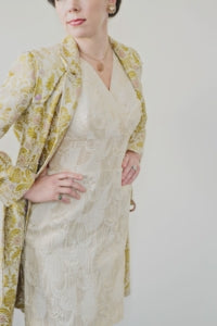 Vintage gold brocade dress and gold jewelry 
