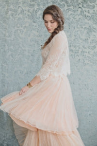 Vintage cream lace and pink tulle bridesmaid dress