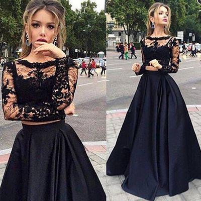 black lace two piece prom dress