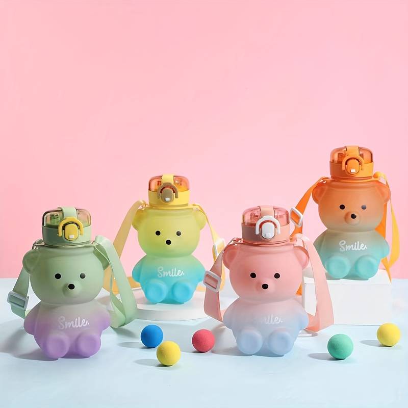 Cute Bear Water Bottles with Straw Wholesale