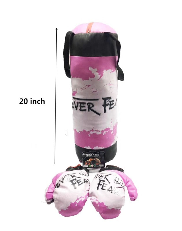 pink punching bag and gloves