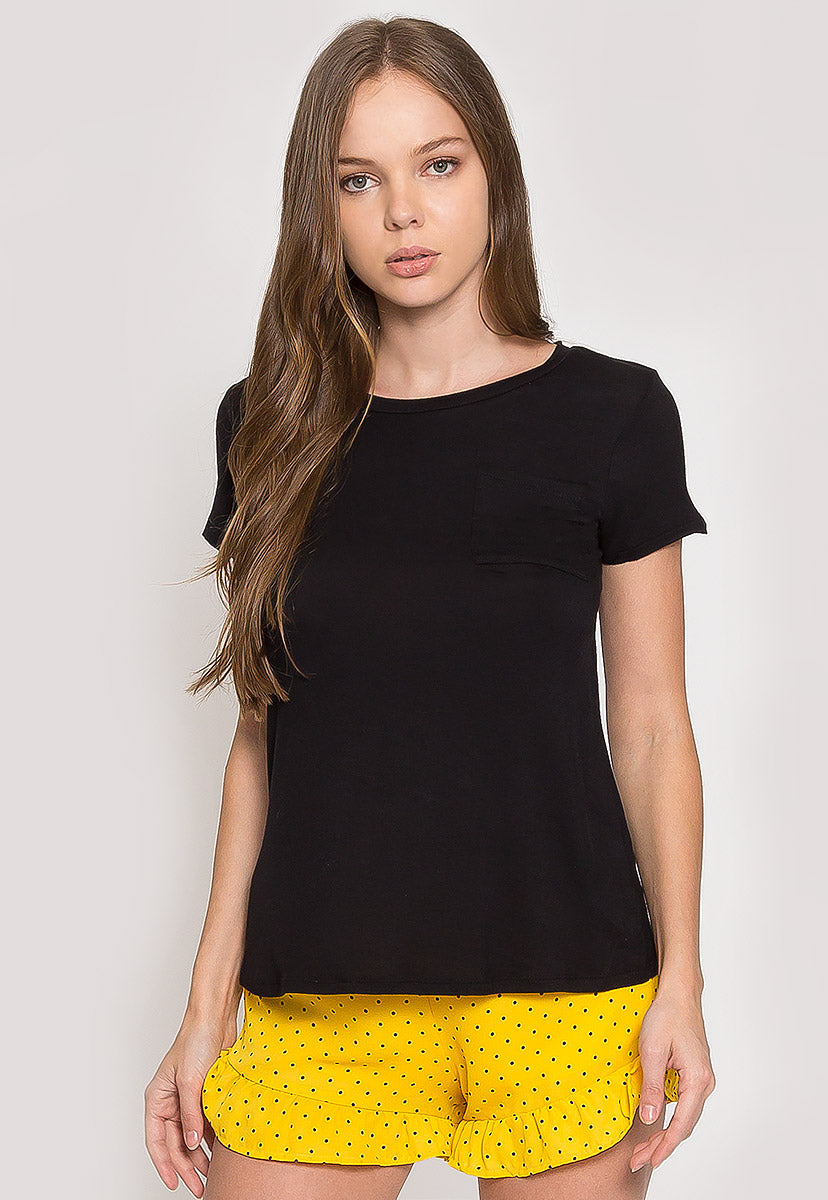 Oregon Oversized V Neck Pocket Tee In Black Wet Seal