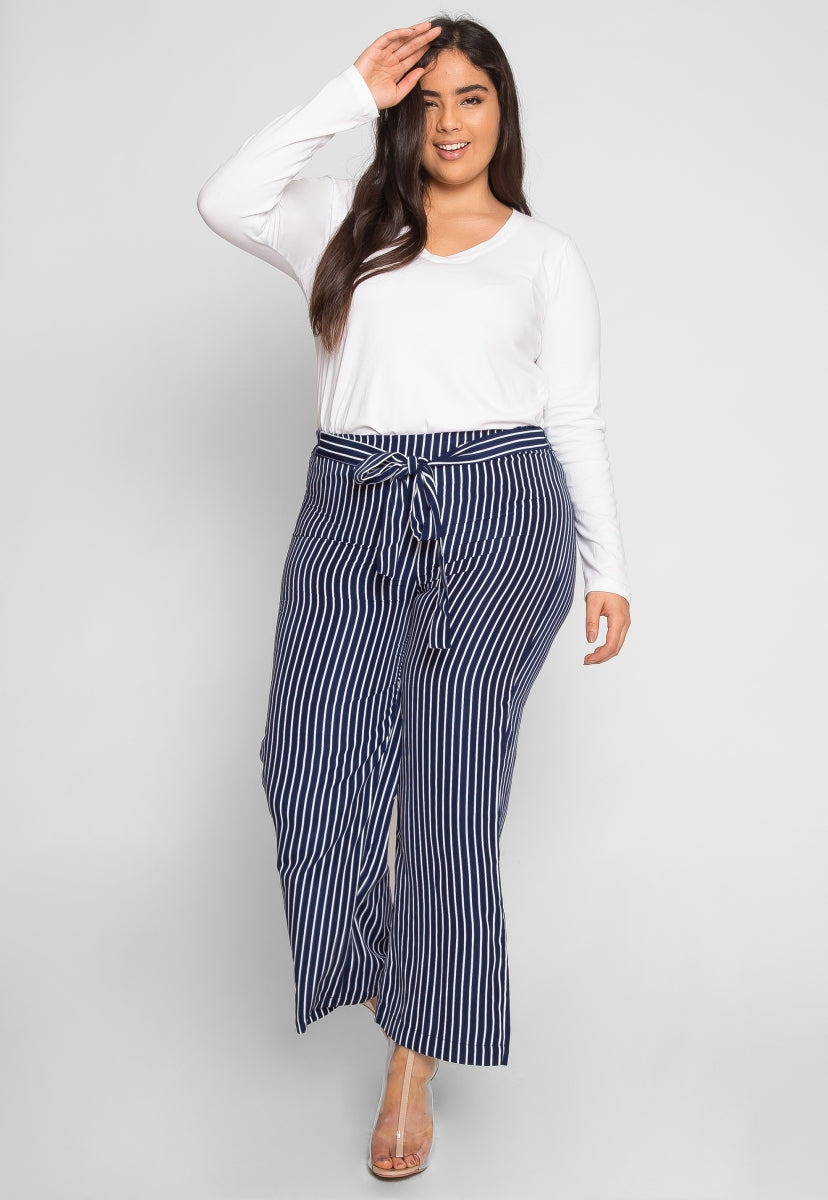 Plus Size Quest Stripe Palazzo Pants In Navy Wet Seal