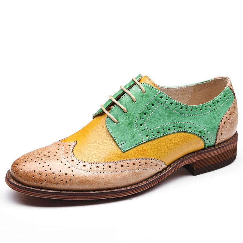 Color Block Lace-Up Hollow Wing Tips 