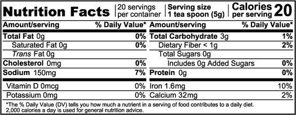 wonderberry leaf soup nutrition table