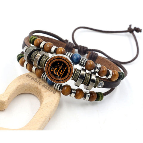 Allah Beads Leather Bracelet Glass Cabochon – Arabic attire