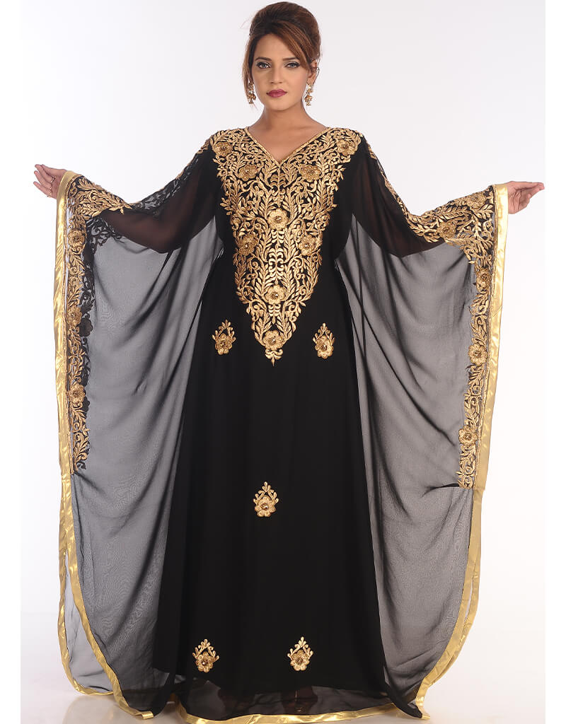 Modest Black Georgette Hand Embroidery Party Wear Kaftan Farasha ...