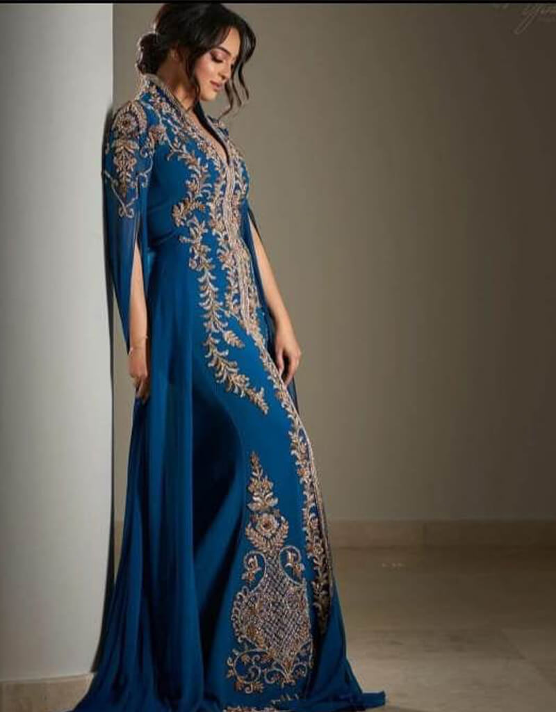 Turquoise Blue Georgette Hand Embroidery Party Wear Kaftan Dubai, Multi ...