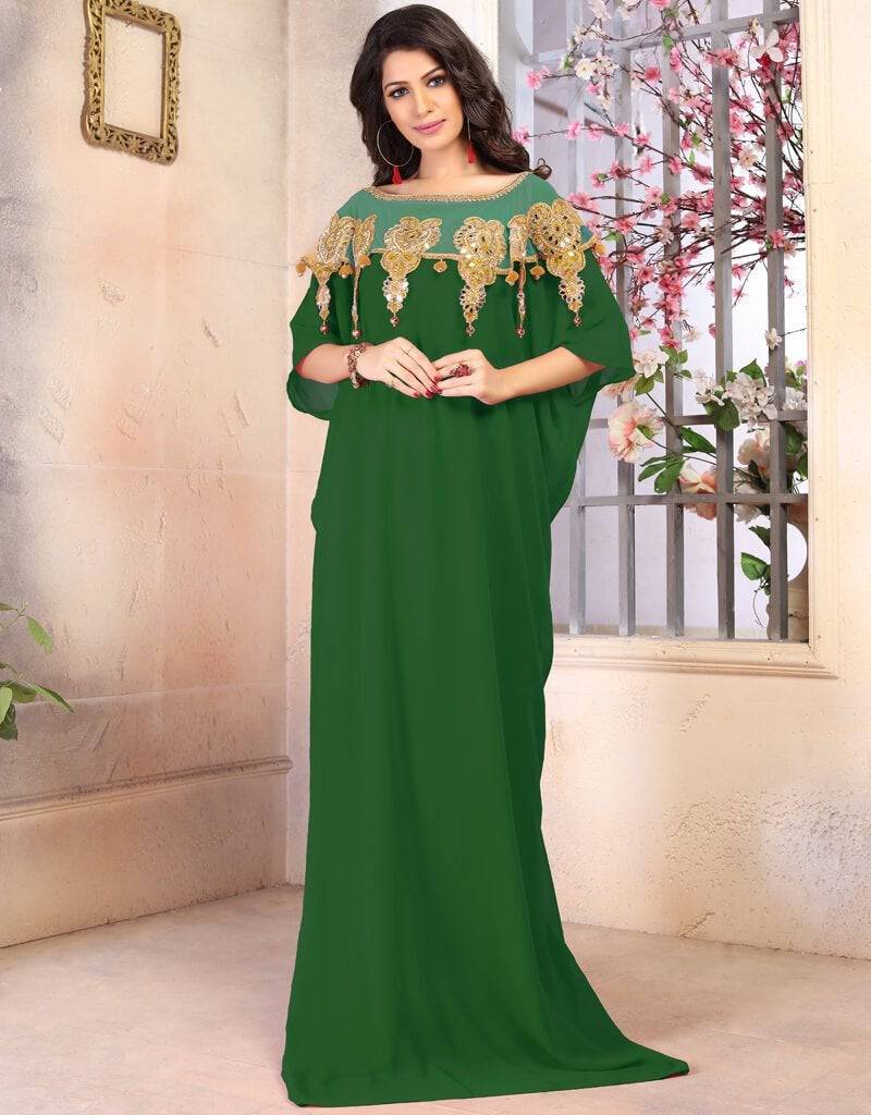 Modest Islamic dubai kaftan Dubai, Georgette, Pink, Handmade, Golden ...