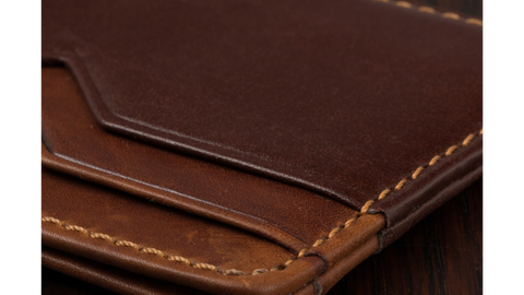 Close up of brown leather card holder