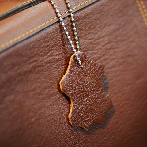 close up of leather symbol/ sample tag