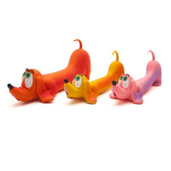 vibrant colourful set of sausage dog toys