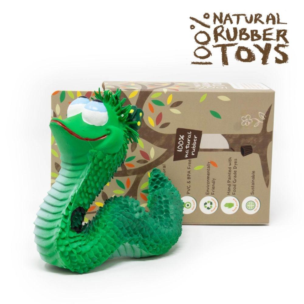 Lucas B Natural Dog Toys Smiley Snake Sensory Squeaky Rubber Dog Toy for Small & Medium Dogs (Green) Natural Rubber (Latex) Lead Chemical-Free Com