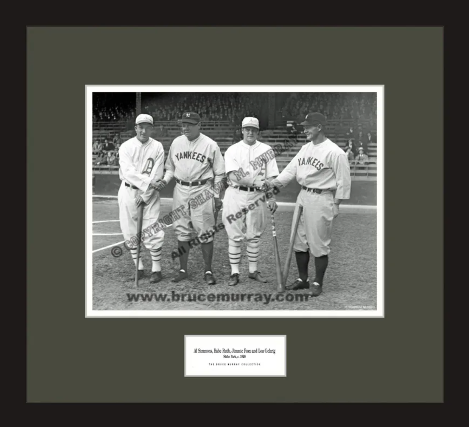 Babe Ruth & Lou Gehrig NY Yankees Framed Photo & BR Stamp/Heisman Galleries