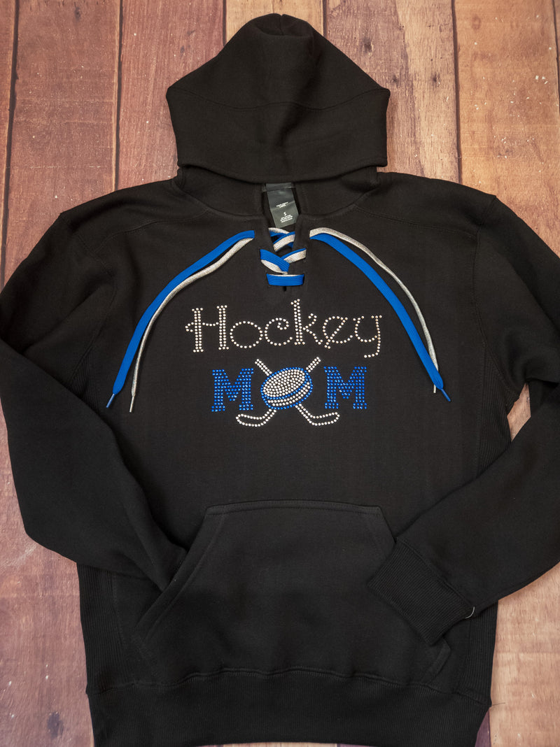 Hockey Mom Rhinestone Black Lace-Up Hoodie - More Options