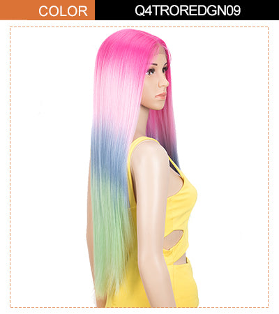 long straight wig pink rainbow color