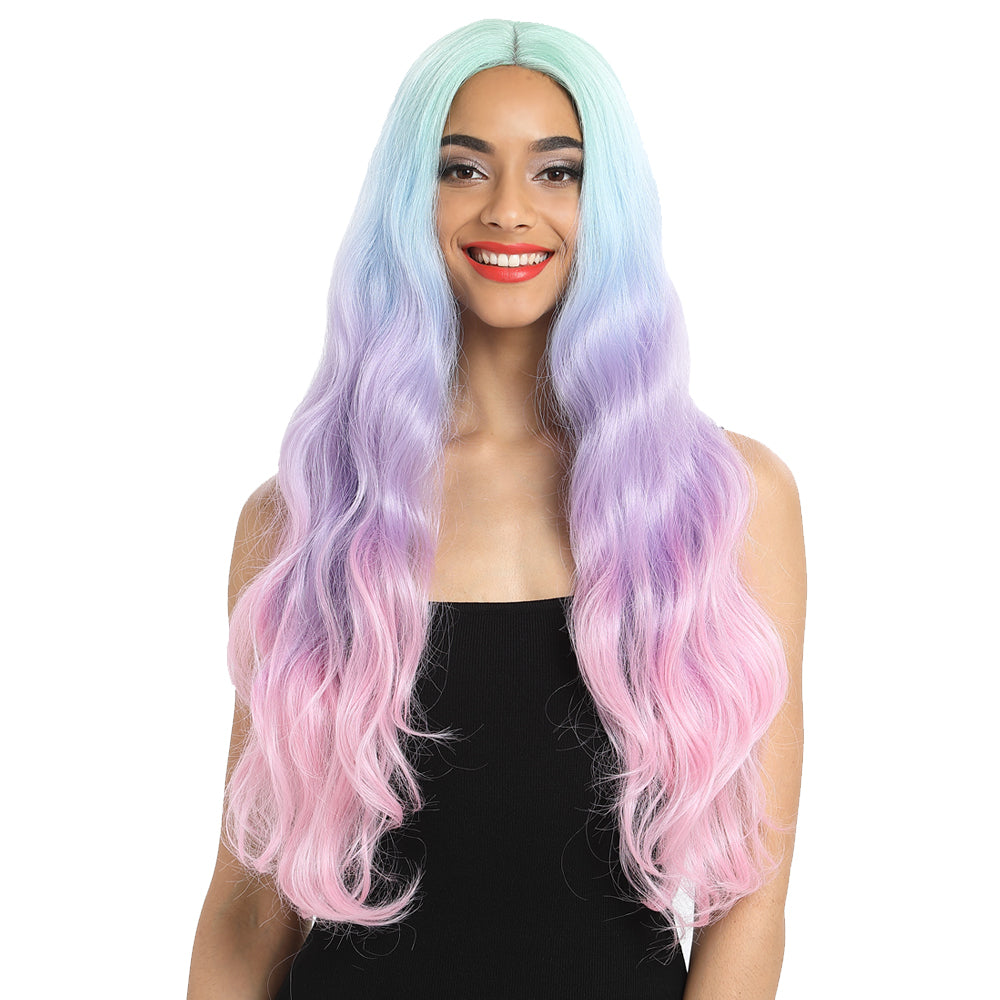 NOBLE Synthetic Lace Front Wigs For Women | 29 Inch Long Wave Rainbow ...