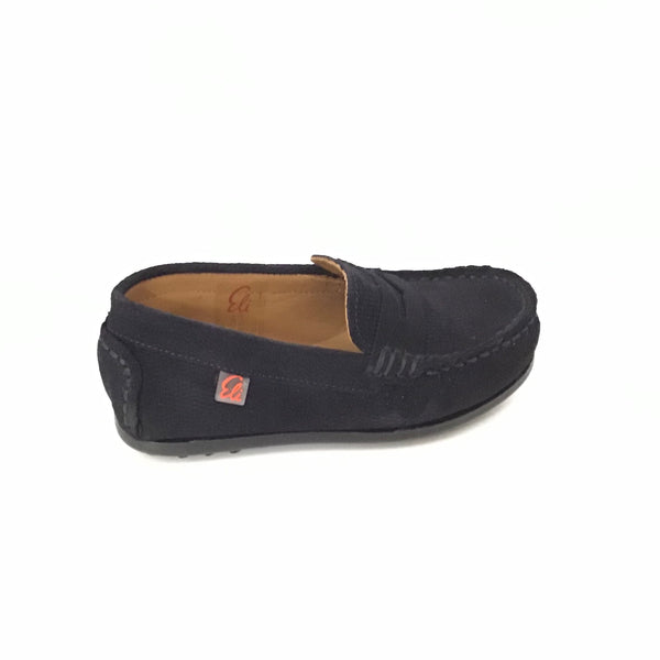 navy suede penny loafers