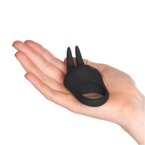 Sensation Rechargeable Vibrating Rabbit Cock Ring | Fifty Shades in hand