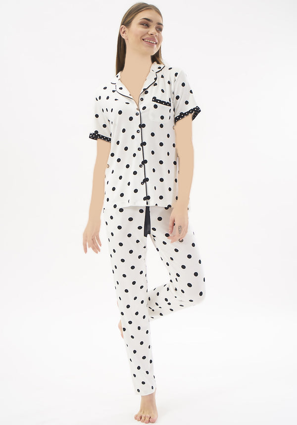 S&L Dotted Collar Button Short Sleeve Pajama