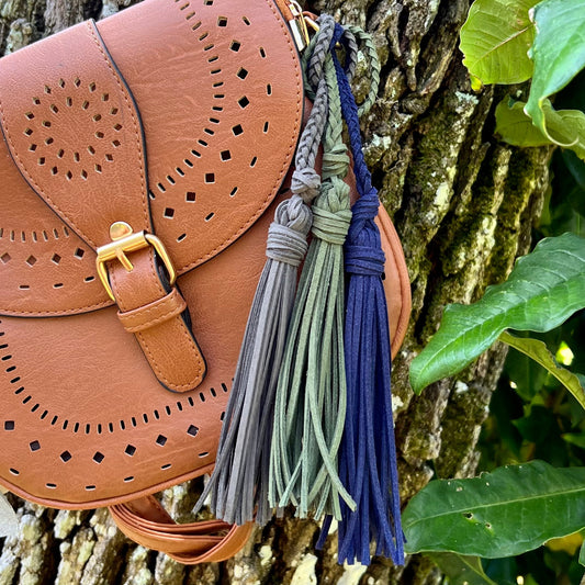 Twin / double leather tassels for designer handbags in beige