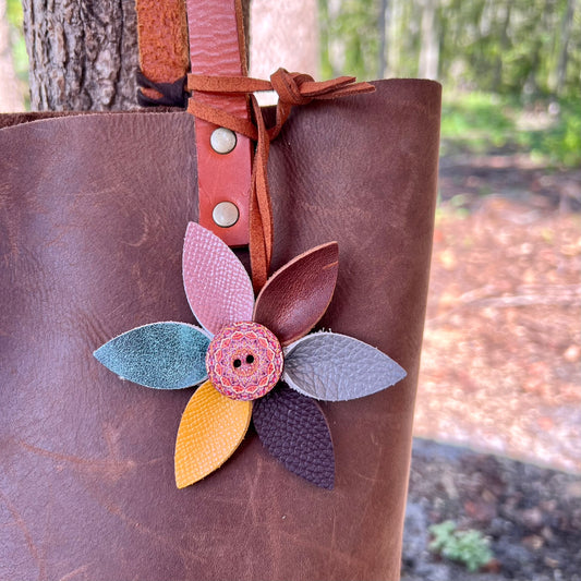 LindsayStreemDesigns Leather Flower Bag Charm - Large Flower with Loop