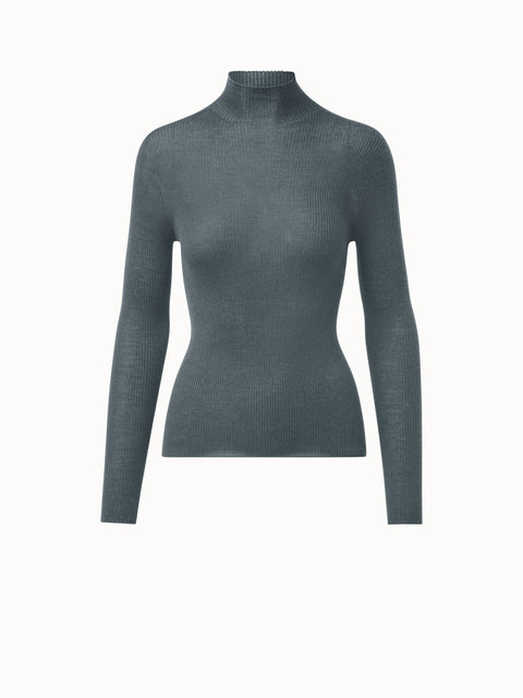 Mock Neck Knit Pullover in Cashmere and Silk