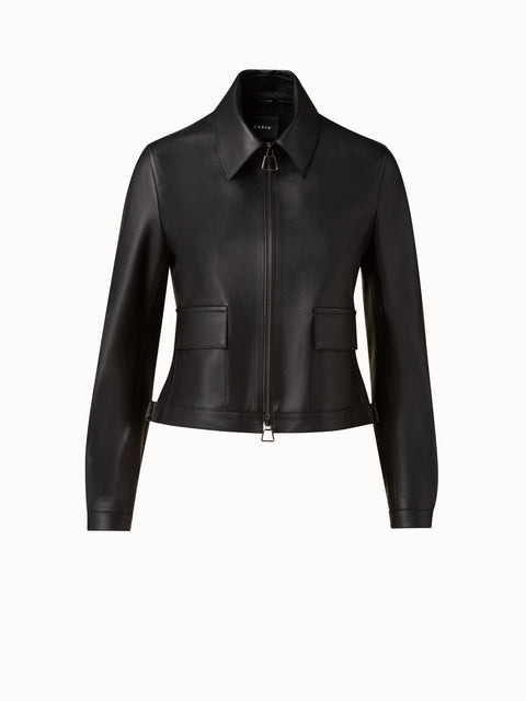 Lamb Leather Jacket with Shirt Collar and Button Detail