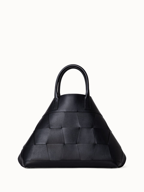 WOVEN LEATHER TOTE BAG - Black