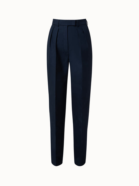 Dark blue paisley jacquard high waisted pleated Trousers