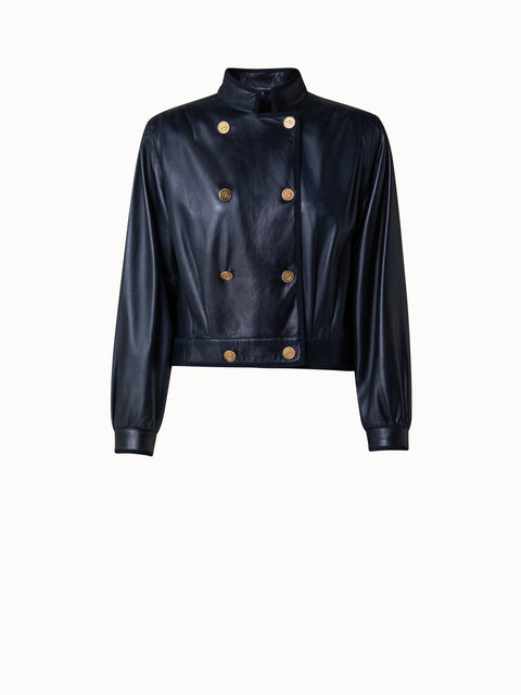 Classic-collar blouson in supple, slightly padded lambskin nappa leather,  with buttons