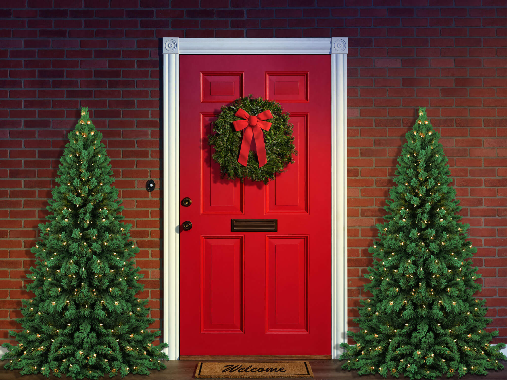 Fox Rolled Front Door Christmas Trees Vinyl Backdrop