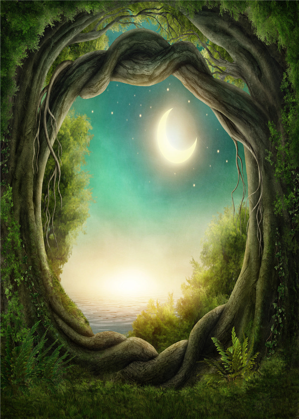 Cheap for Fox Jungle Forest River Moon Vinyl/Fabric Photos Backdrop ...