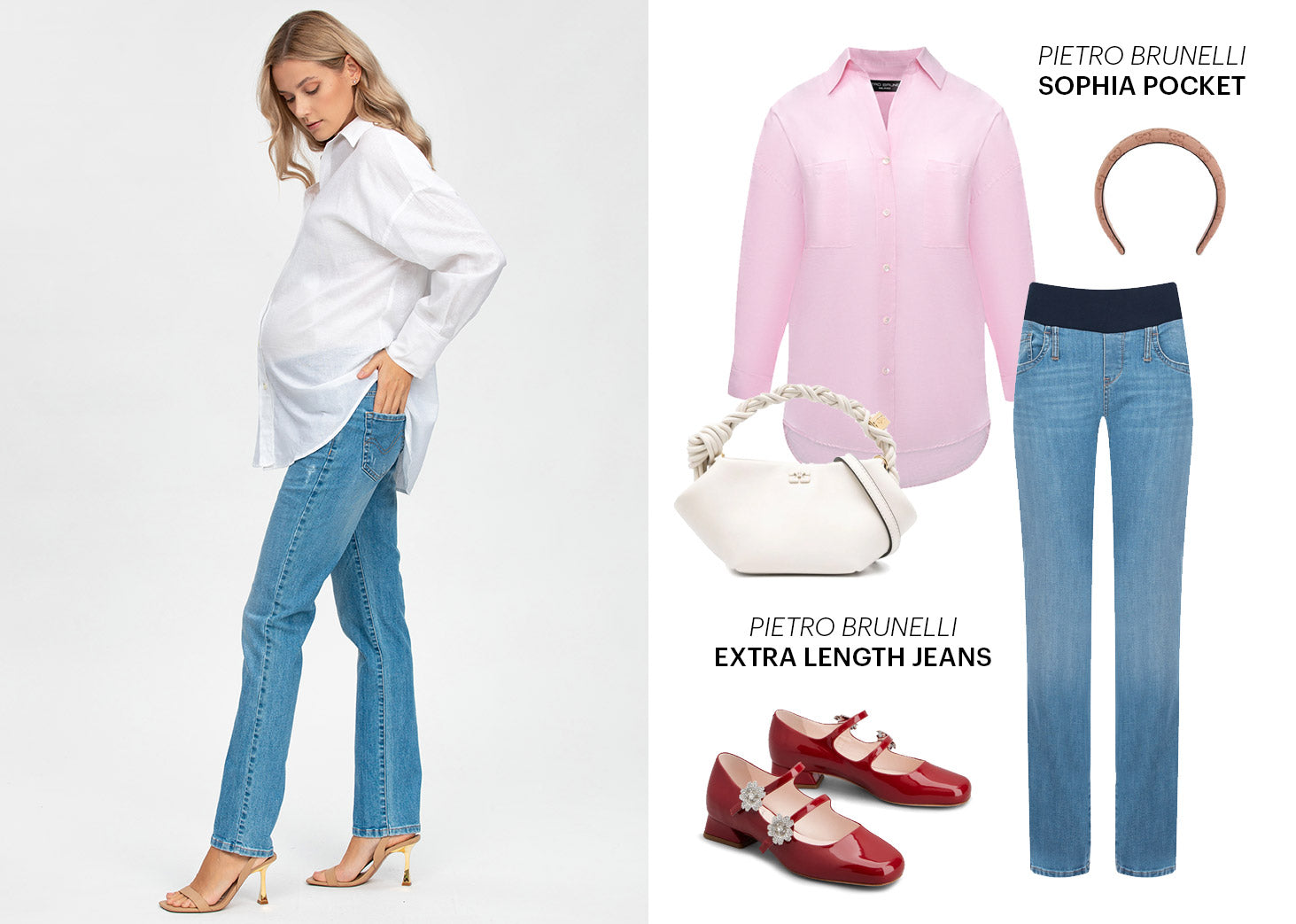 Jeans premaman con fascia elastica perfetta e maglia premaman a righe in tessuti freschi e naturali per ogni fase della gravidanza - Pietro Brunelli