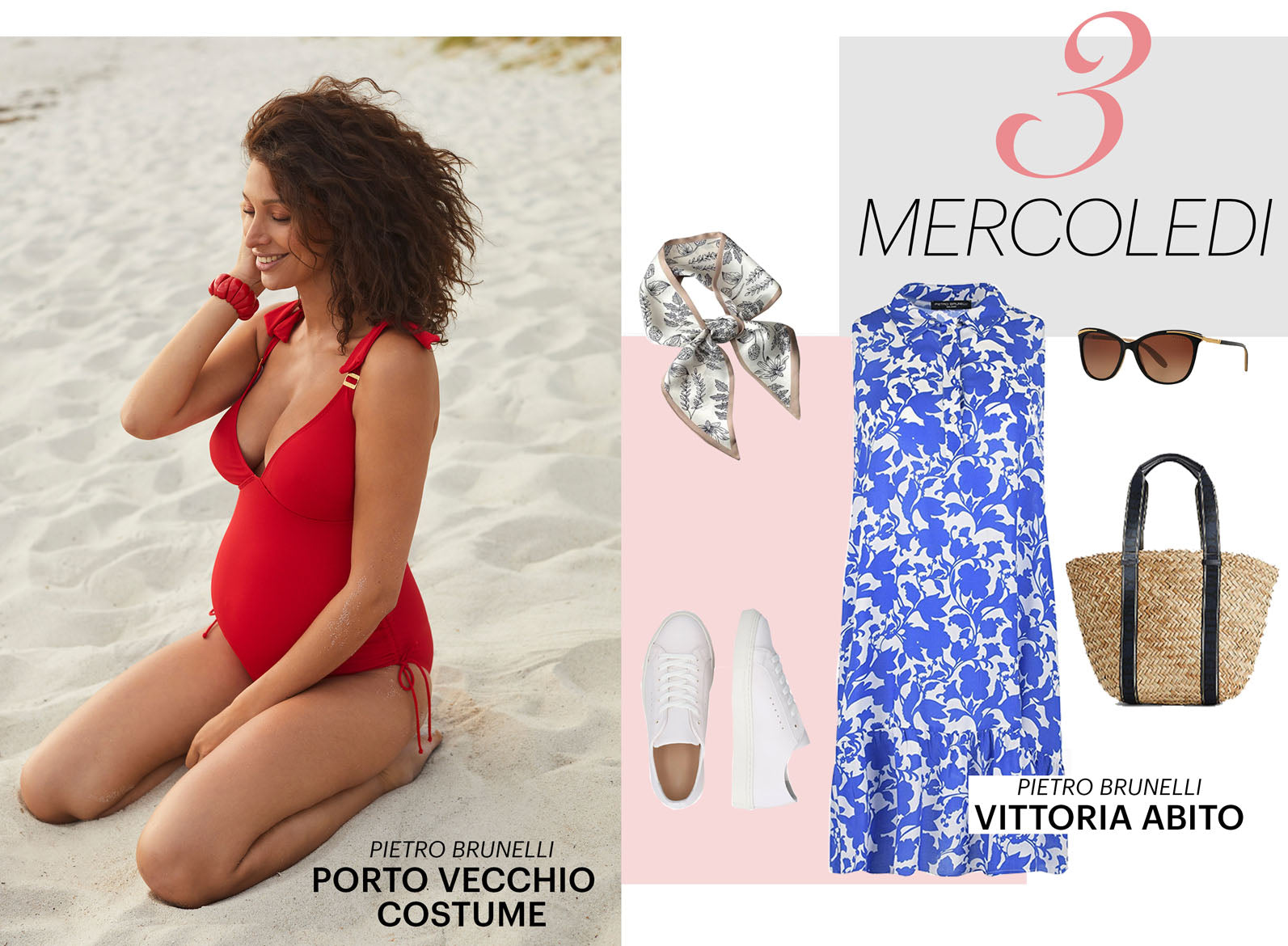 Outfit premaman per il mare, abito premaman stampato, costume intero premaman